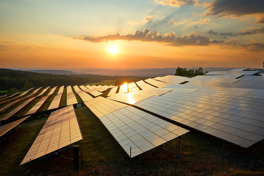Solar panels at sunset